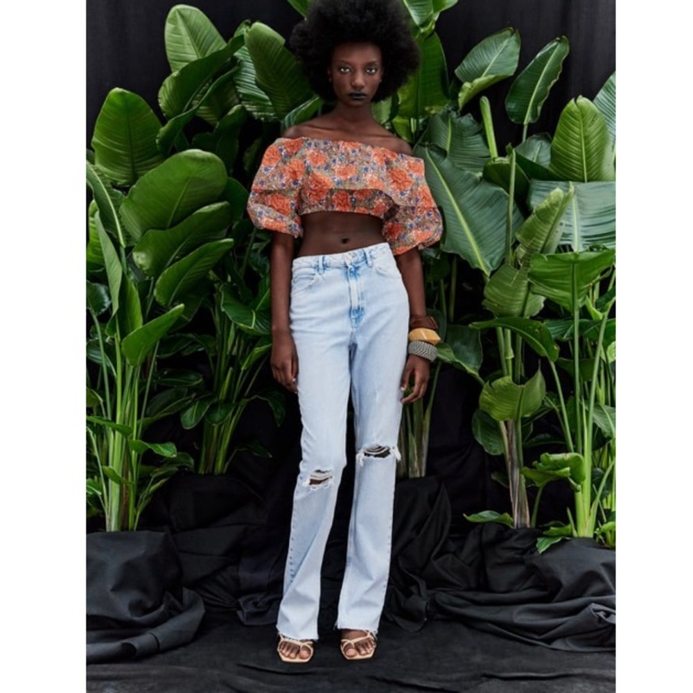 Zara flared ripped slim fit jeans